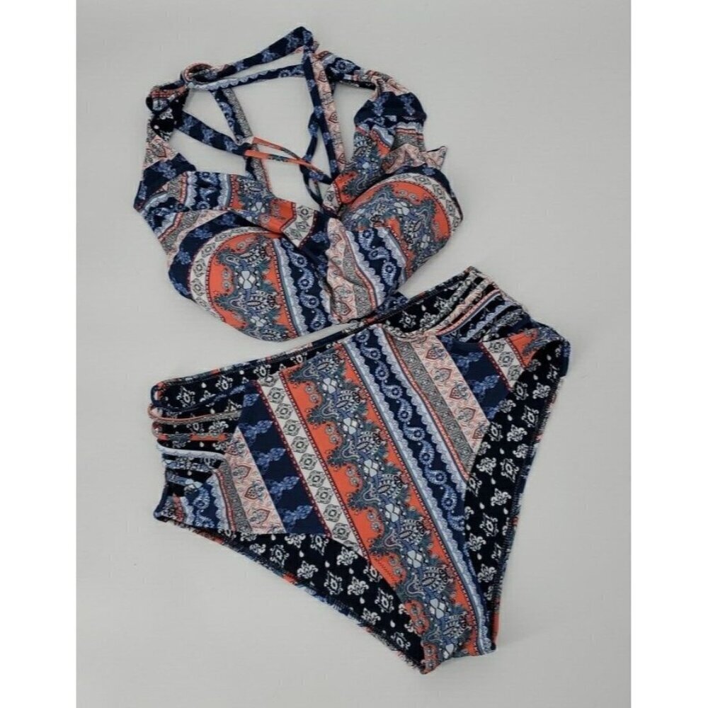 Cupshe Women's Twist Top High-Waist Boho Bikini, Wireless, Padded, Sz XXL